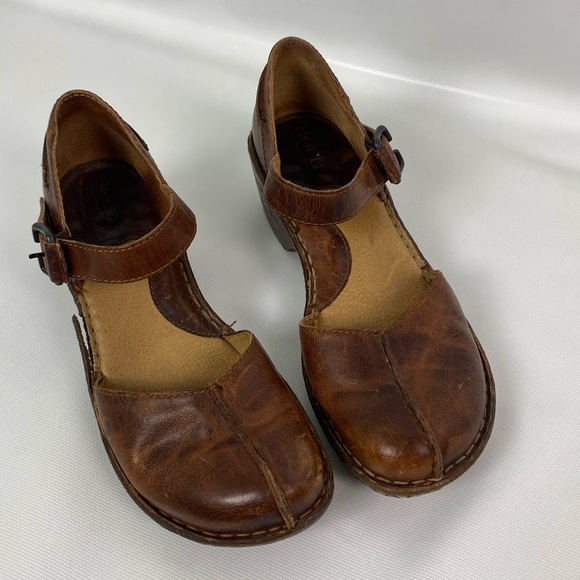 Born Shoes - Born Jolina Mary Jane brown Leather Clogs size 7
